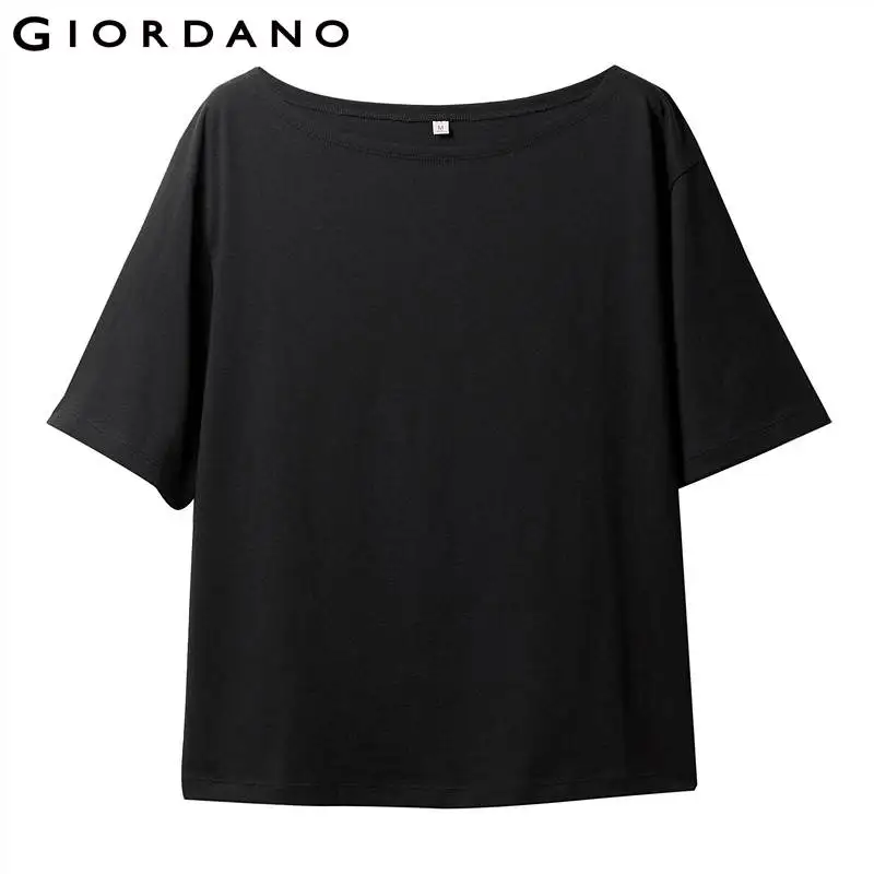 Giordano Для женщин футболка с вырезом лодочка Рубашка короткими рукавами свободный