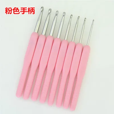 

Free shipping pink crochet kit sewing machine weaving tools soft handle crochet 8pcs a set
