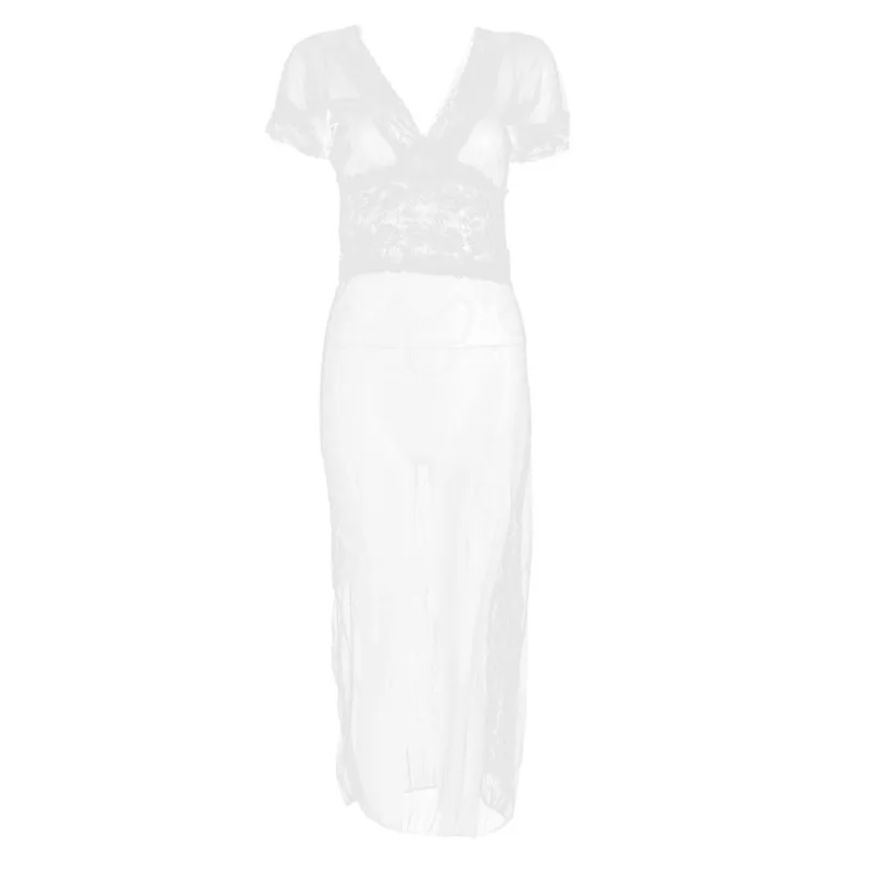 Женское сексуальное Длинное ночное Прозрачное платье нижнее белье+ ночная сорочка на бретелях Топы - Цвет: Белый