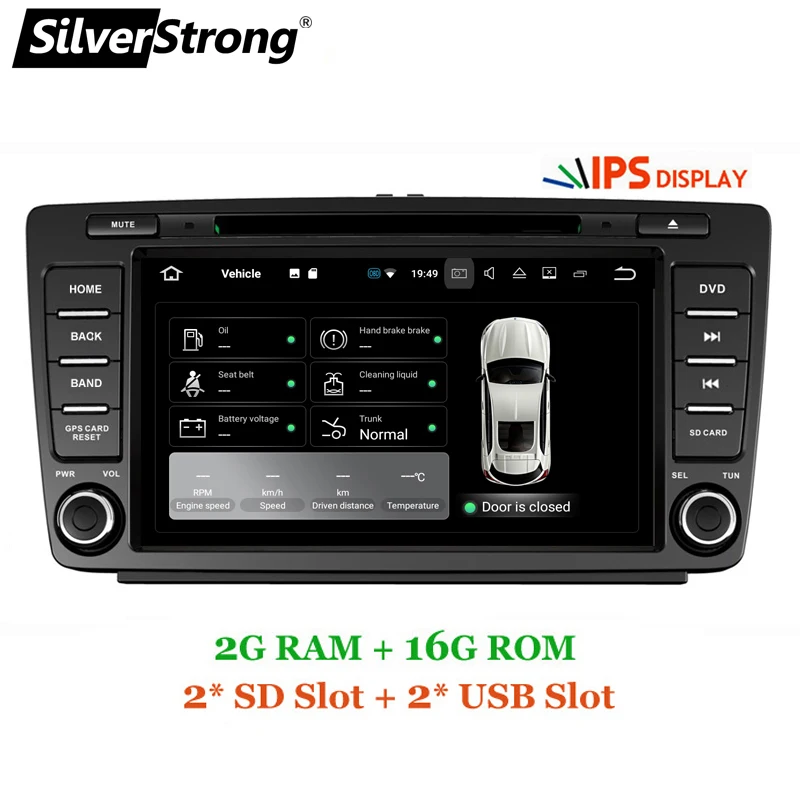 Perfect SilverStrong 2DIN Android9.0 4G TWO DIN 8Core Car DVD For Skoda Octavia2 Octavia A5 Radio Bluetooth DAB+ option TPMS DSP 2