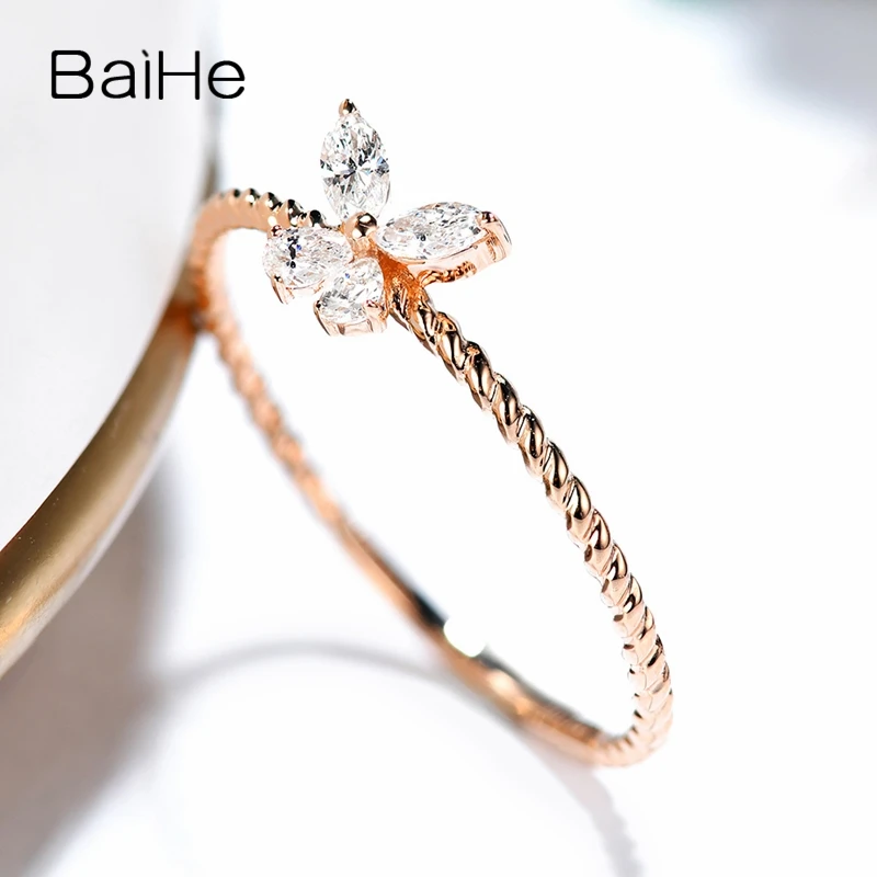 BAIHE однотонное 14K желтое золото 0.16ct H/SI натуральные бриллианты маркиза