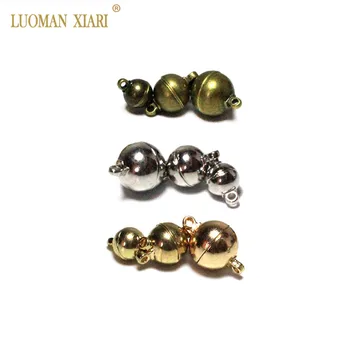 

10pcs/lot Silvery Golden Copper Colors Ball Shape Magnetic Clasps Leather Cord Bracelets Connectors For DIY Jewelry Making
