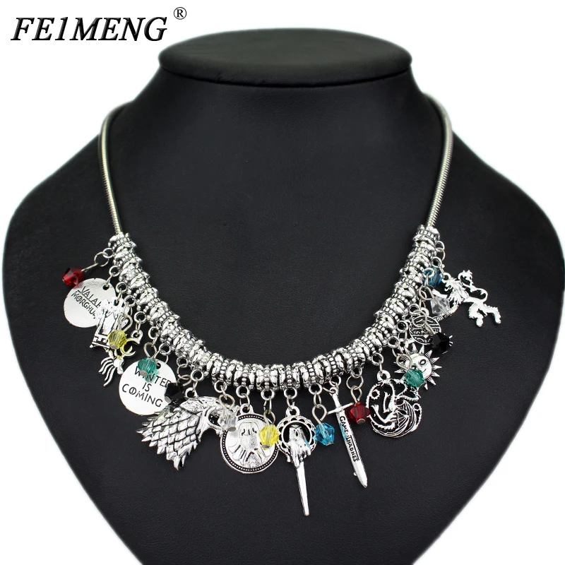 Игра престолов, Очаровательное ожерелье-чокер, наступает зима, голова волка, рука короля, Песнь Льда и Огня, кулон в виде дракона, ожерелье