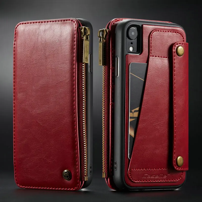 

UBERAY Wallet Case For iPhone XR XS Max Wallet Zipper Card Holder Leather Flip Back Case For iPhone XS Max Detachable Phone Case