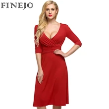 FINEJO модное осеннее сексуальное облегающее платье с v-образным вырезом, женское платье средней длины, повседневное красное/черное с глубоким v-образным вырезом, миди платья S-3XL