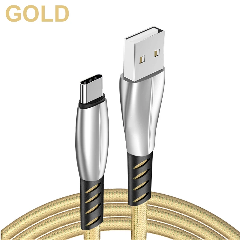 3а 1 м 2 м type-C Micro USB кабель из цинкового сплава плоский ультра прочный кабель передачи данных для samsung Xiaomi huawei Microusb шнур - Цвет: Gold