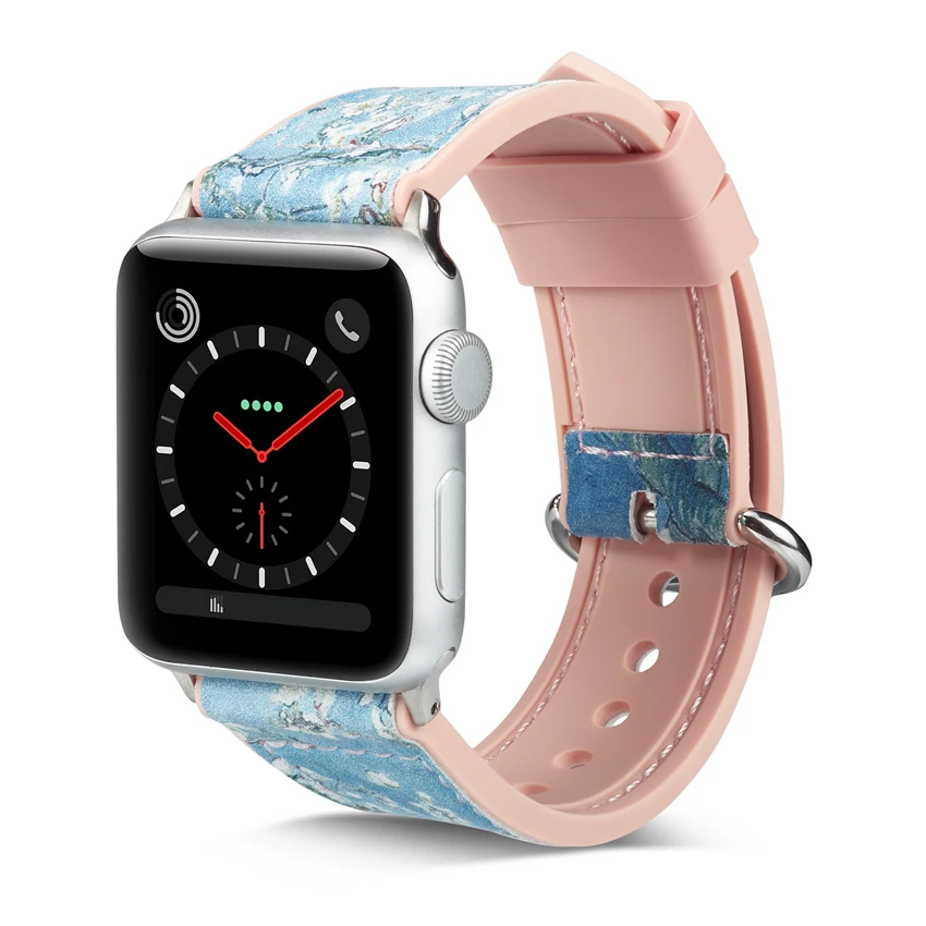 Силиконовый ремешок для наручных часов Apple Watch 4 Кожаный ремешок 42 мм, 38 мм, версия принт 44/40 мм наручные спортивные браслет резиновый ремешок для наручных часов Iwatch, версия 4 3 2 1