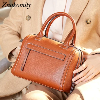 

Znakomity Luxury Women Genuine Leather Boston Handbags Fashion Ladies Shoulder Bags Solid Crossbody Bag Large Capacity Tote 2019