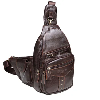 Men Genuine leather Cowhide Travel Retro famous brand High Quality Travel Messenger Shoulder Sling Day Pack Chest Bag New new men genuine leather first layer cowhide high capacity travel cross body shoulder messenger sling chest day pack bag