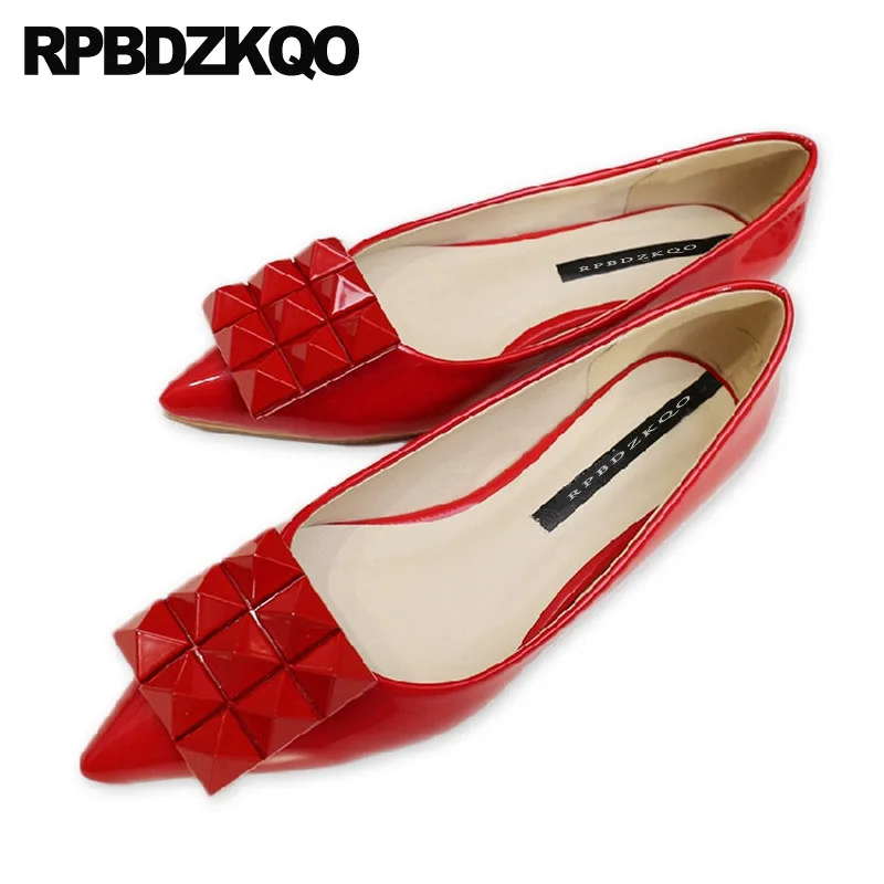 

Patent Leather Candy Rivet Spring Autumn Slip On Green Flats Large Size 10 Women Stud Cheap Shoes China Pointed Toe Red Work