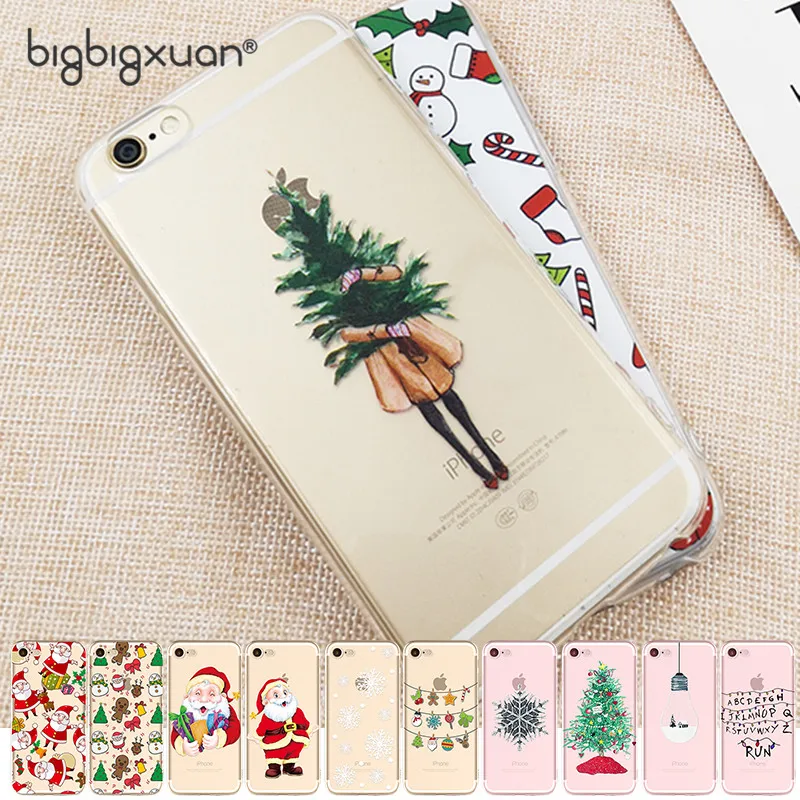 Beste Zachte TPU Kerst Telefoon Gevallen voor iPhone X 6 7 8 6 s Case Leuke Kerstman Kerstmis Sneeuwt Moblie telefoon Bag Cover Shell Capa