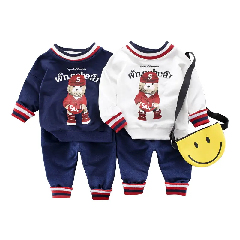 

Spring and Autumn Children's Wear New Korean Fashion Trend Casual Bear Print Long Sleeve Boy Set Cotton Child Set Two-piece Set