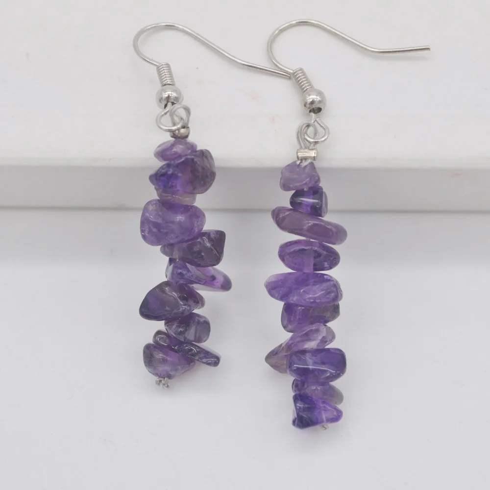 Natural Lucky Handmade Purple Crystal Beads GEM Earrings Jewelry T171 | Украшения и аксессуары