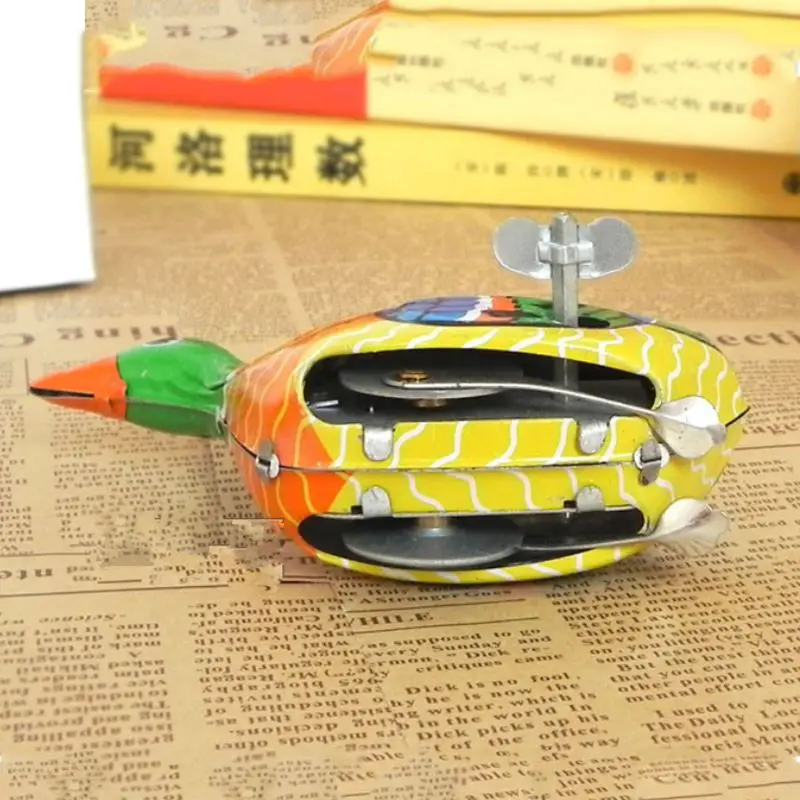 Retro Vintage Classic Clockwork Wind Up Walking Metal Tin Swimming Duck Goose Kids Toy Funny Gift