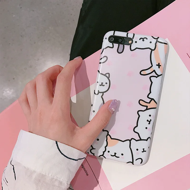 Pink Cat Korea Case For iPhone 7 Phone Cases Cartoon Animal Cats IMD Soft Back Cover 8 6s 6 Plus Covers Capa Coque |