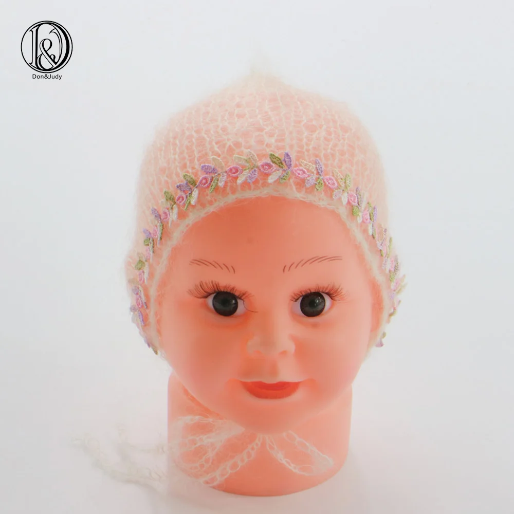 

2pcs/lot Mohair newborn size Newborn baby handmade hat with flower edge Newborn photography props Bonnet Soft hat