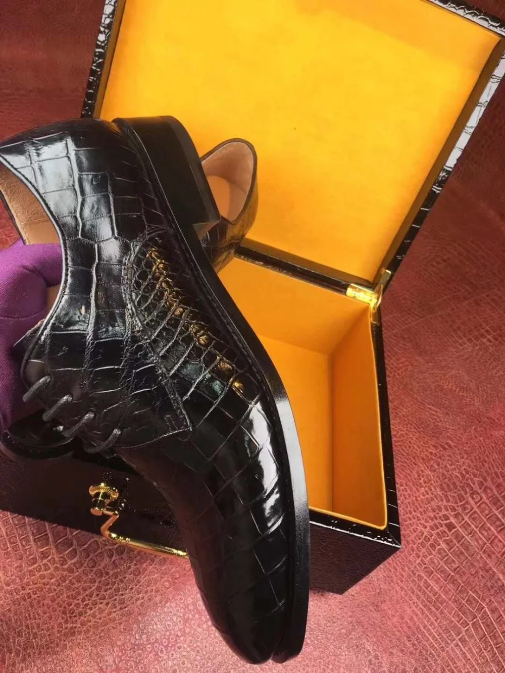 Hot Luxury quality Genuine real crocodile belly skin men shoe glossy durable solid crocodile skin men business dress shoe