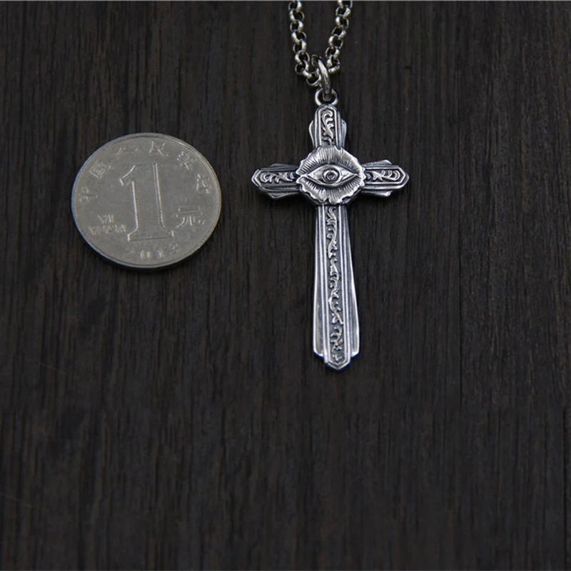 

S925 sterling silver personality sky eye cross men's pendant retro Thai silver jewelry necklace pendant
