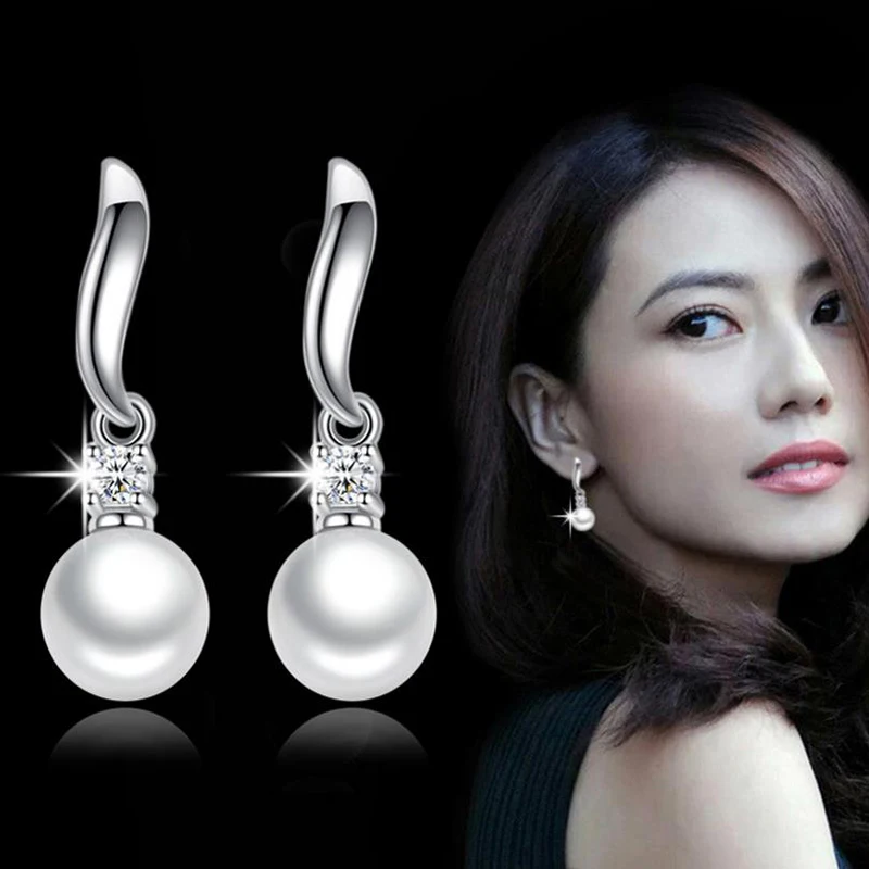 

2019 Fine Jewelry Female Stud Earrings with Pearls Earrings 925 Sterling Silver Jewelry Mother's Day Gift SY545