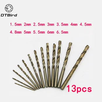 

13 Pcs Twist Drill Bit Set 1.5-6.5mm HSS High Speed Steel M2 Wood Metal Drill Bits Woodworking Power Tools