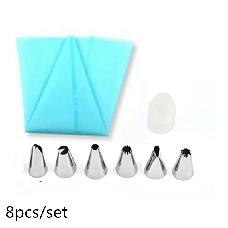 

8PCS/Set Silicone Pastry Bag Nozzles Tips DIY Icing Piping Cream Reusable Pastry Bags +6 Nozzle Set Cake Decorating Tools
