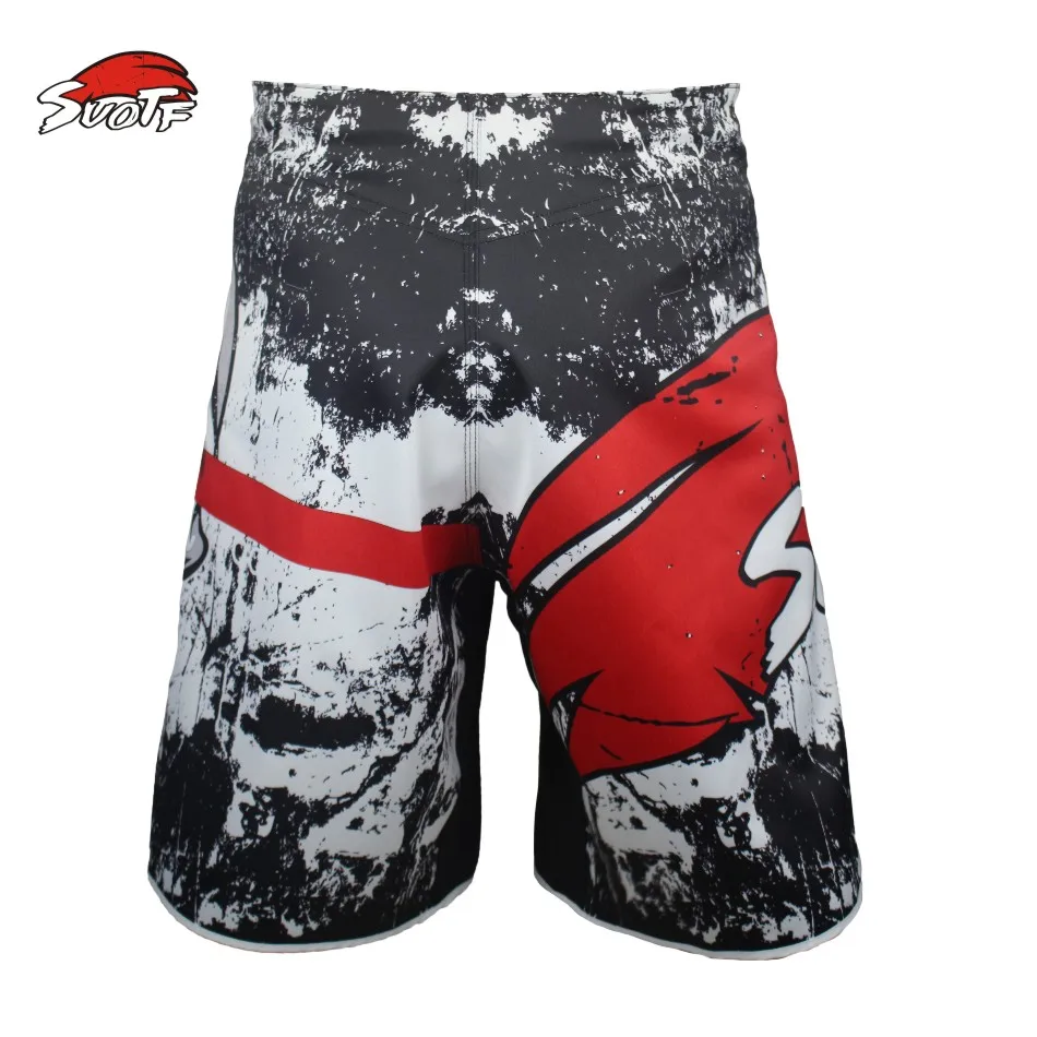 Goede SUOTF Tiger Muay Thai Fightwear Verheffen Goedkope MMA kick Boksen Fight Trunks Top Nieuwe Zwarte MMA Shorts Heren Boksen kick boksen