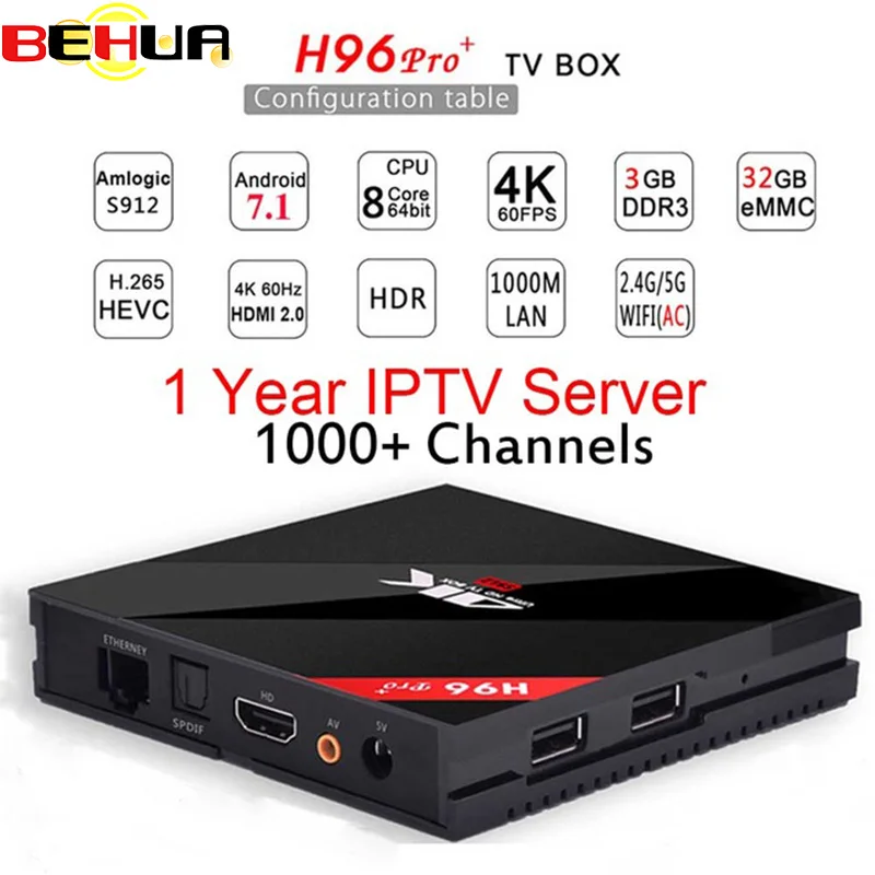 

Europe iptv subscription H96pro+ Smart Android TV Box Android 7.1 Amlogic S912 Octa Core UHD 4K 3GB/32GB Mini PC 2.4G & 5G WiFi