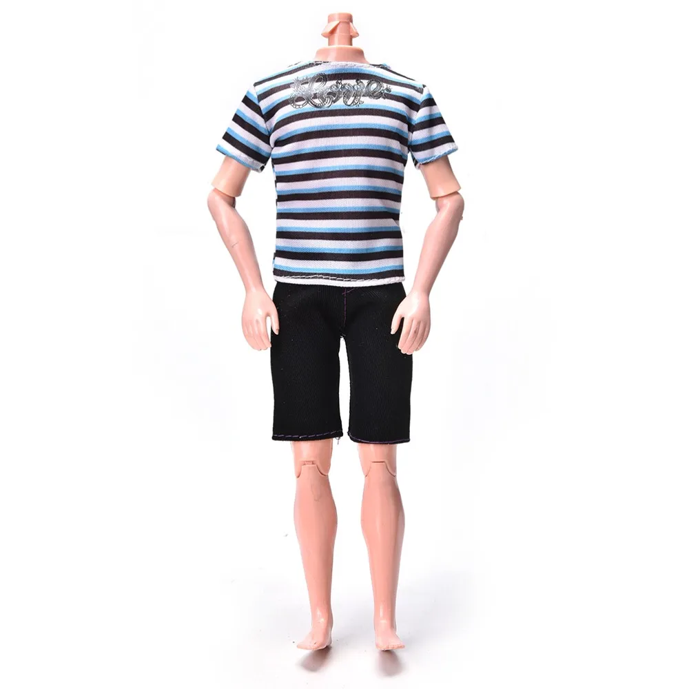 Спортивный костюм для мальчика одежда для Кен DIY летняя полосатая рубашка с принтом + черные короткие штаны аксессуары