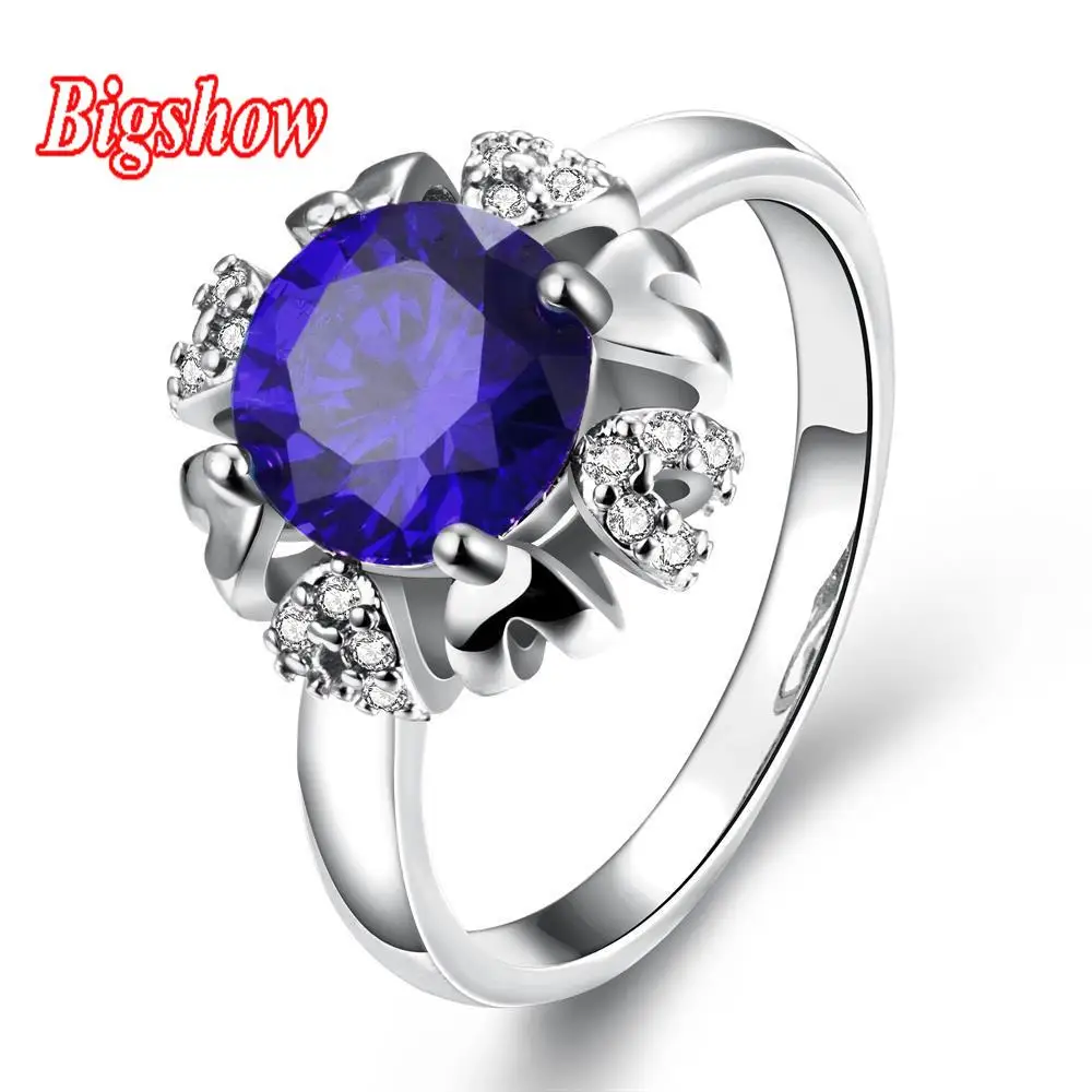 New arrival 24k real platinum rose gold yellow gold plated jewelry sapphire stone rings Czech Crystals R278-C-8