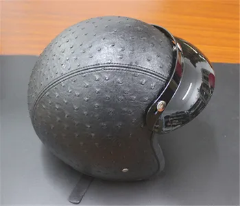 

3/4 Leather Open Face Half Moto Motorcycle Helmet vintage Motorbike cafe racer helmet Vespa capacete Chopper Bike BLACK