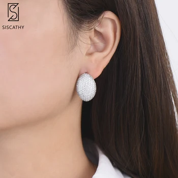 

SISCATHY Elegant Oval Shape Korean Style Stud Earrings two Tone Full Micro Cubic Zirconia Inlaid Earrings For Women