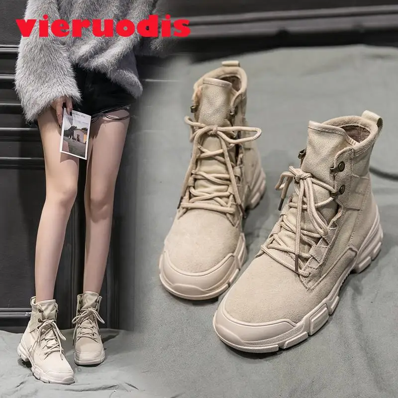 

2019 Women's Spring and Autumn Leisure Martin Boots Leather Waterproof Platform Retro Dressed British Naked Boots