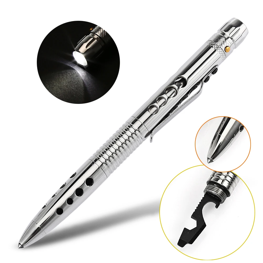 

Laix T01 Self Defense Tactical Pen EDC Stainless Steel Survival Tool w/ LED Flashlight Knife SawTungsten Head Bottle Opener