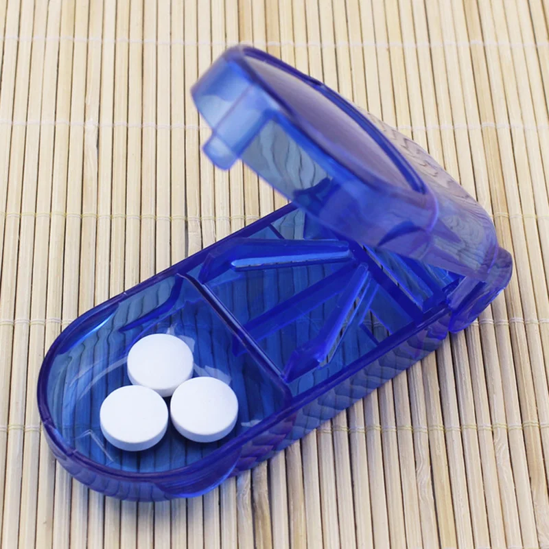 

Compartment Box Green Blue White Plastic Container Storage Pill Cutter Medicine Tablet Holder Safe Splitter Half Storage