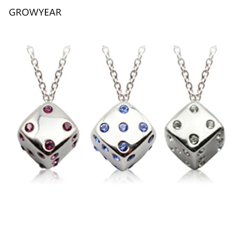 Women Silver Dice Necklace Jewelry Stainless Steel Square Pendant