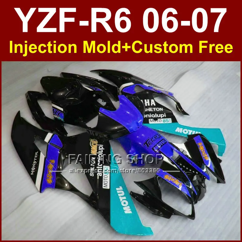 

RE4G custom blue black fairing kits R6 for YAMAHA R6 2006 2007 fairings set YZF R6 06 07  MOTUL body repair parts FR4