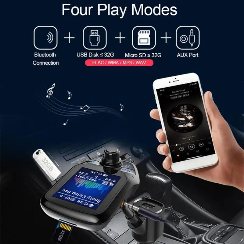 Автомобильный MP3-плеер Bluetooth гарнитуры звонок fm-передатчик КК быстрое Зарядное устройство для мобильного телефона музыкальный Поддержка AUX в диск USB