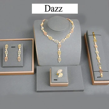 

Dazz 4 Pc Luxury Jewelry Set Leaf Flowers Africa Zircon Nigeria Women Wedding Dubai Bridal Necklace Earrings Ring Bracelets 2019