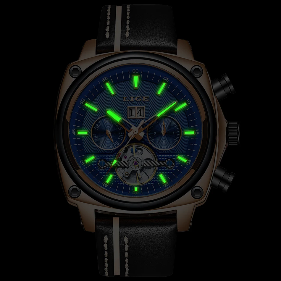 

LIGE Fashion Watch Top Brand Mens Mechanical Watches Automatic Tourbillon Skeleton Sports Watch Men Calendar Relogio Masculino