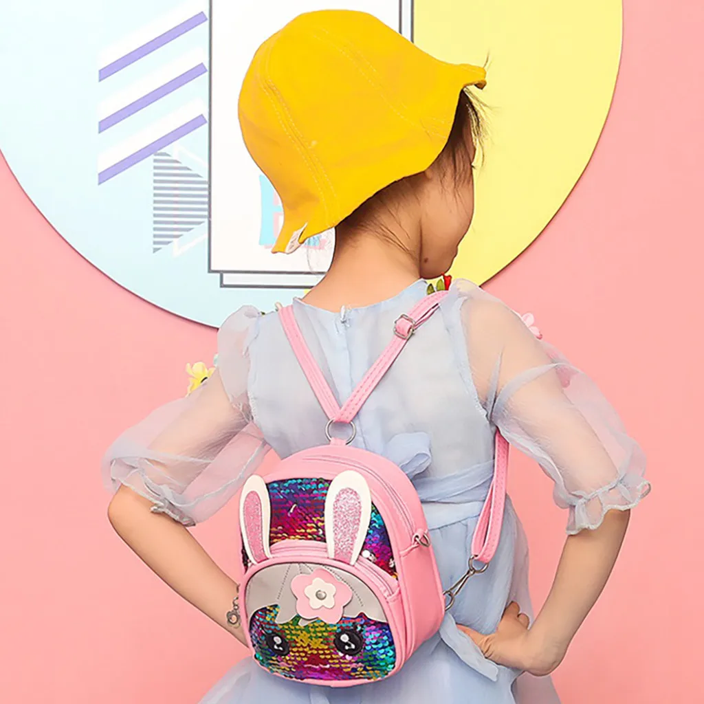 New Children Backpacks 3D rabbit Animal Children Blinking Sequins Backpack Wild Cute Rabbit Ear Backpack Fashion
