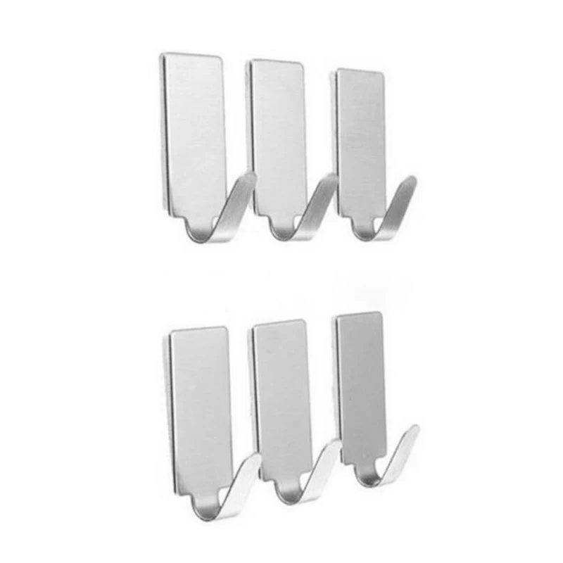 Seamless Strong Adhesive Hooks Stainless Steel Strong Hooks Bathroom Kitchen Wall Hooks 6 Pcs