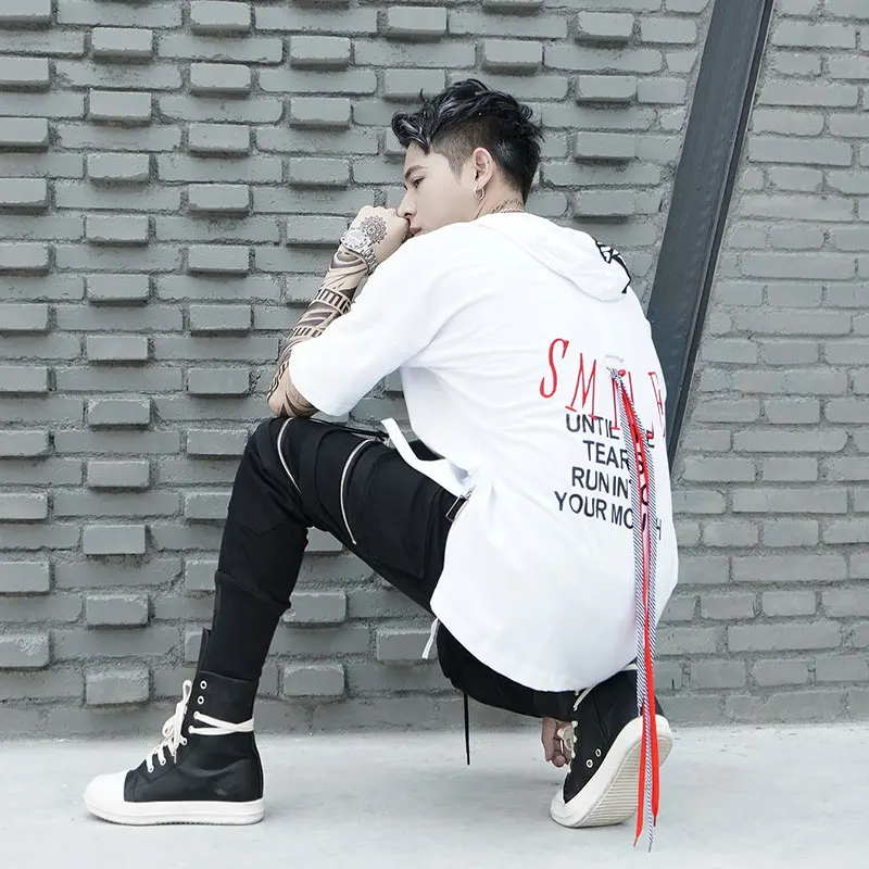 Мужская Осенняя панк-рок футболка с длинным рукавом хип-хоп с капюшоном футболки wo мужские парные harajuku уличная ленты в стиле хипстер и Свэг одежда