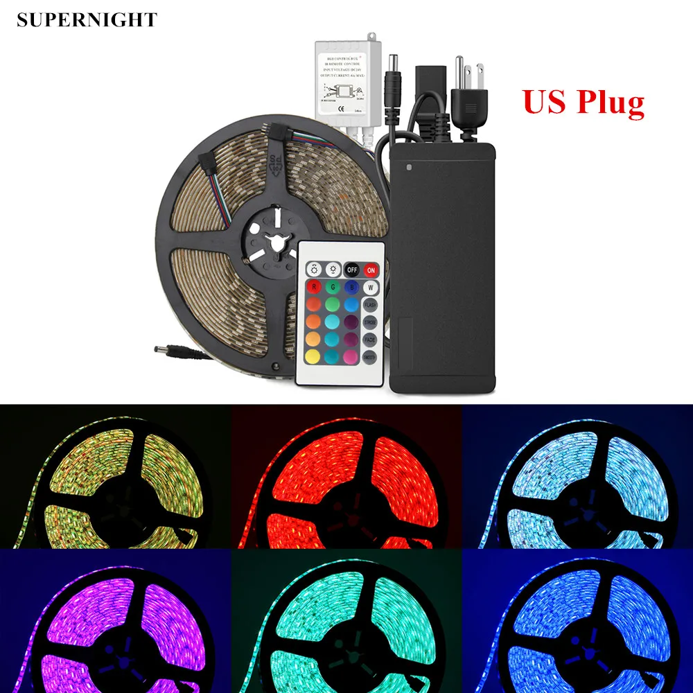 #cheap RGB LED Strip Lights Kit DC 24V SMD 5050 10M 600LEDs Waterproof Flexible Lamp Band with IR Remote Controller 120W Power Adapter