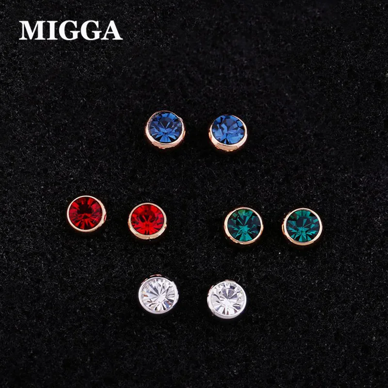 

MIGGA Delicate 6mm Genuine Austrian Crystal Stud Earrings for Women Girls Rose Gold Color Gift Brincos