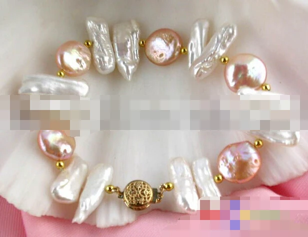 

08767 WHITE/PINK COIN/BAROQUE KESHI/FW PEARL BRACEKLACE