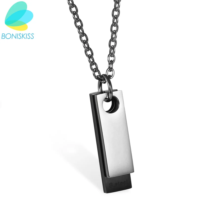 Boniskiss New Fashion Men Boys Dog Tag Geometric Necklace Young Brief Collares Grandes De Moda Pendant Jewelry(Accept Engrave)