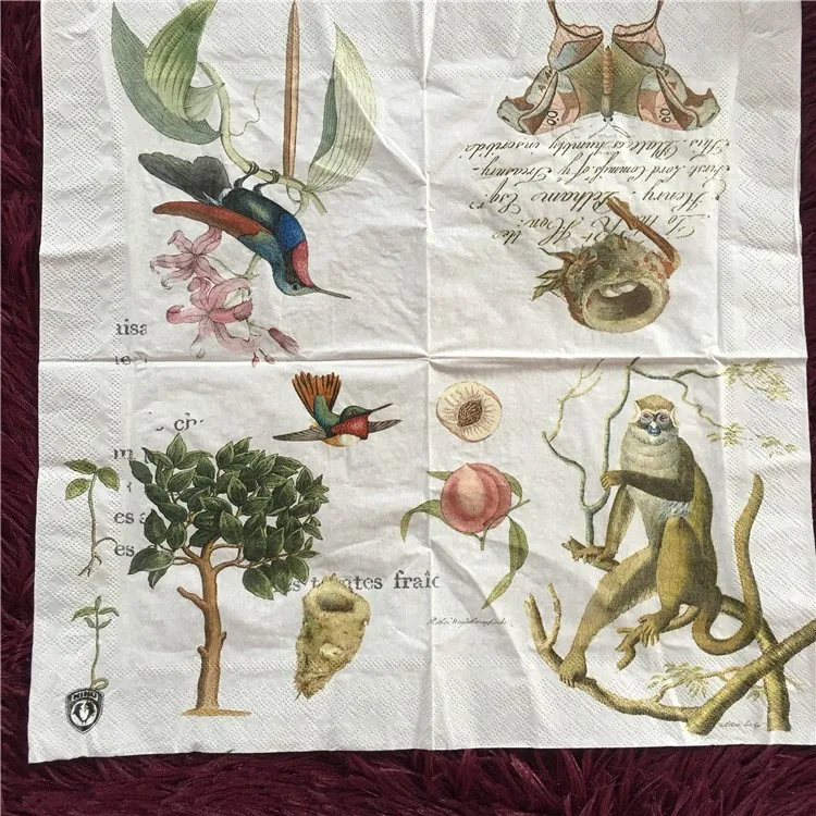 

20 vintage paper napkins tissue blue pink yellow print bird tree red flower decoupage wedding party home table decor guardanapos