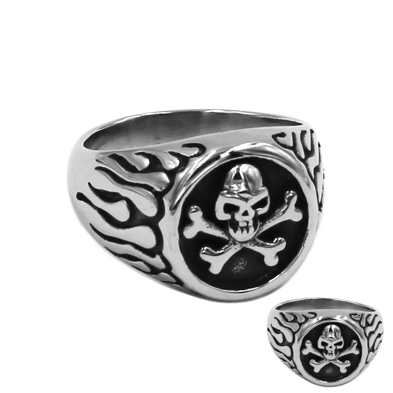 

Flame Skull and Bones Biker Ring Stainless Steel Jewelry Vintage the Order of Death Motor Biker Mens Rings Wholesale 937B