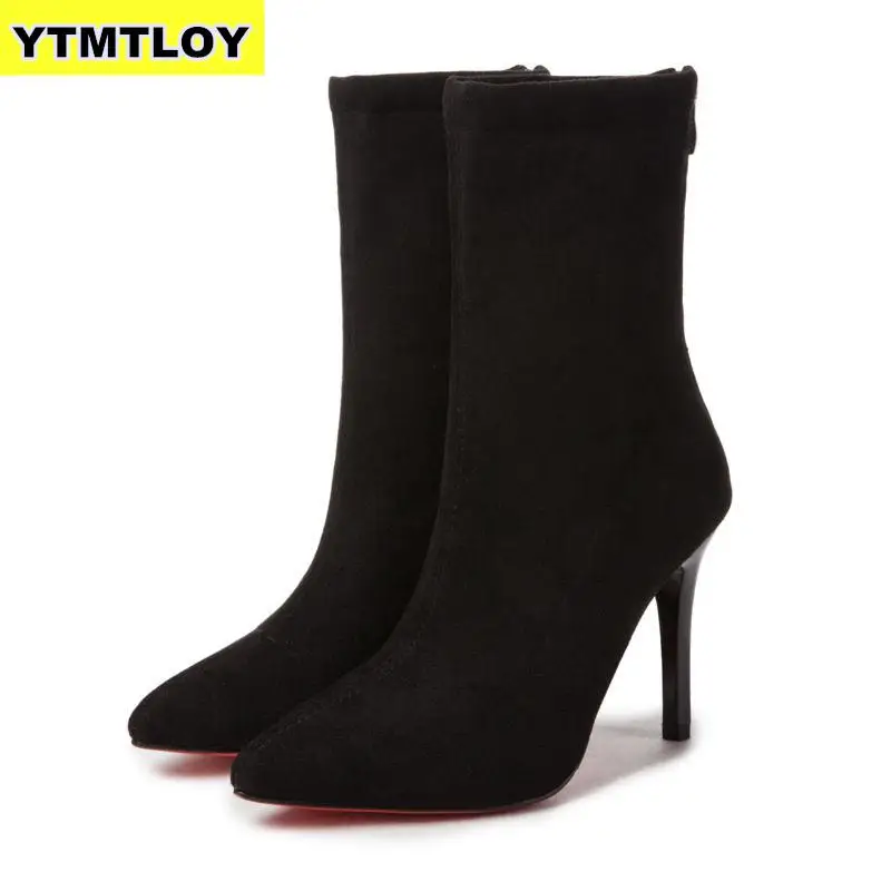 

HOT Women Sock Boots Pointed Toe Elastic High Slip On Heel Ankle Pumps Stiletto Botas Zapatos De Mujer Sock Shoes High Boots
