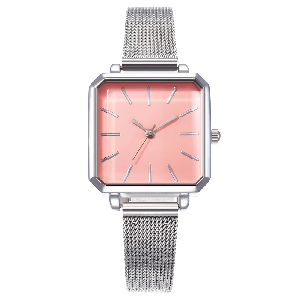 Business Party Women Analog Square Dial Alloy Mesh Band Quartz Wrist Watch Gift Mesh Belt Design Silver Black brown Watch Gift